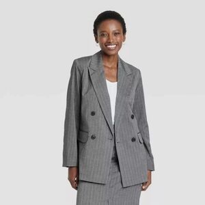 A New Day Women's Double Breasted Blazer Jacket Back Slit • Gray